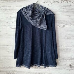 SOFT SURROUNDINGS Weekending Cowl Neck Jersey Pullover Swing Tunic Top XS Navy